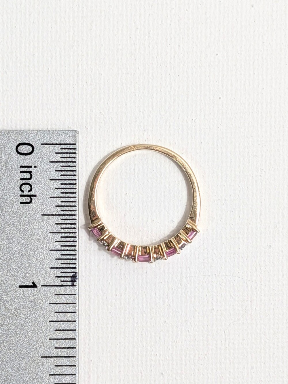 JTV 10K Yellow Gold Pink Sapphire Diamond Half Eternity Ring Size 7 - Picture 4 of 7